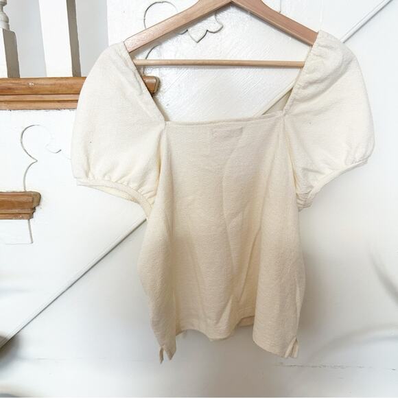 Madewell Jacquard Square Neck Puff Sleeve Top Cotton Blend Button-Down Size S - Picture 4 of 7